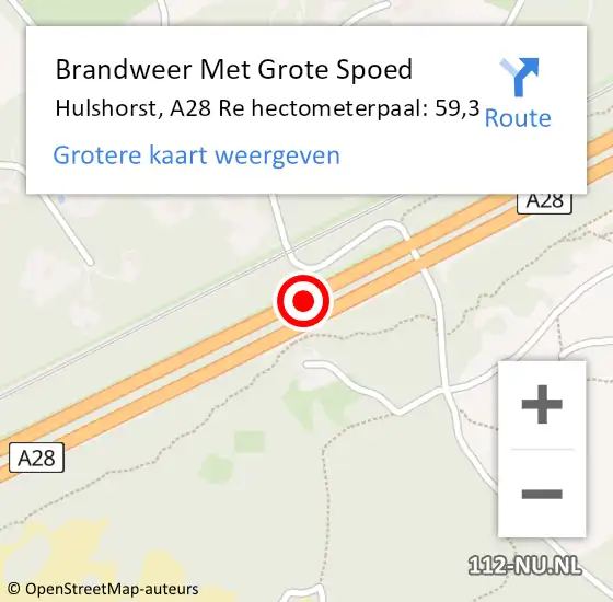 Locatie op kaart van de 112 melding: Brandweer Met Grote Spoed Naar Hulshorst, A28 Li hectometerpaal: 59,7 op 15 juli 2018 20:05