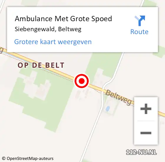 Locatie op kaart van de 112 melding: Ambulance Met Grote Spoed Naar Siebengewald, Beltweg op 15 juli 2018 20:56