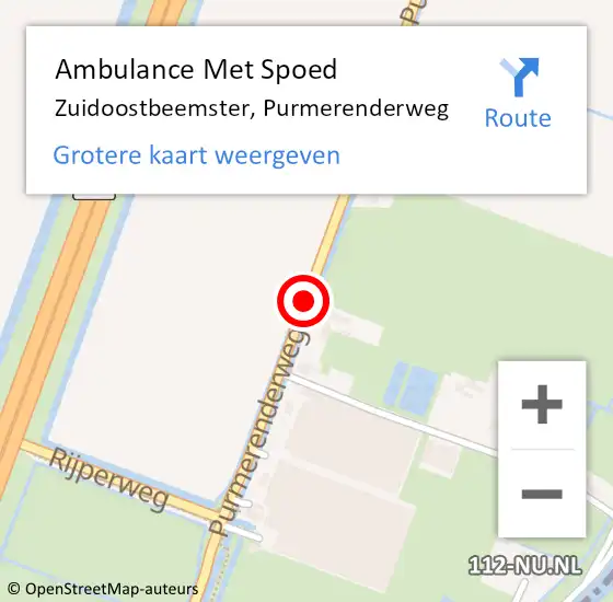 Locatie op kaart van de 112 melding: Ambulance Met Spoed Naar Zuidoostbeemster, Purmerenderweg op 15 juli 2018 23:50