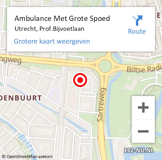 Locatie op kaart van de 112 melding: Ambulance Met Grote Spoed Naar Utrecht, Prof.Bijvoetlaan op 16 juli 2018 08:42