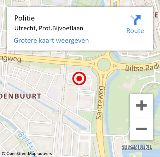 Locatie op kaart van de 112 melding: Politie Utrecht, Prof.Bijvoetlaan op 16 juli 2018 08:42