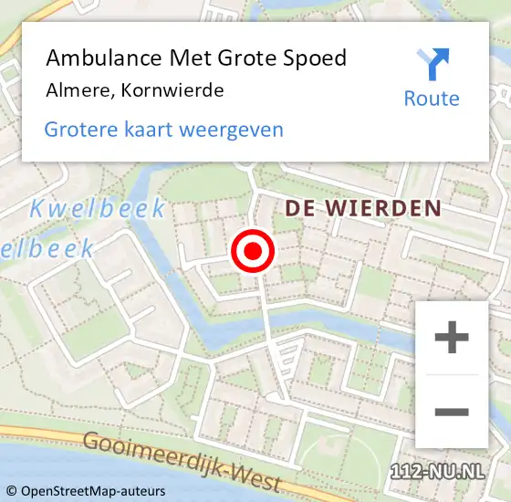 Locatie op kaart van de 112 melding: Ambulance Met Grote Spoed Naar Almere, Kornwierde op 16 juli 2018 09:26