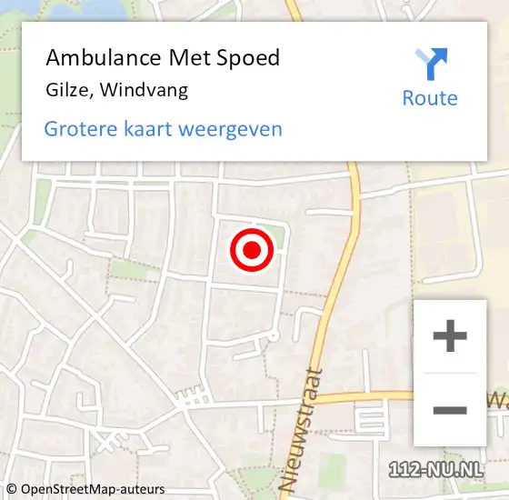 Locatie op kaart van de 112 melding: Ambulance Met Spoed Naar Gilze, Windvang op 16 juli 2018 10:15