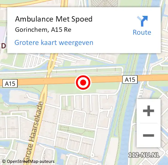 Locatie op kaart van de 112 melding: Ambulance Met Spoed Naar Gorinchem, A15 Re op 16 juli 2018 10:51