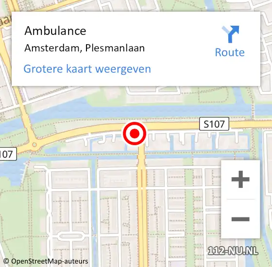 Locatie op kaart van de 112 melding: Ambulance Amsterdam, Plesmanlaan op 16 juli 2018 11:58