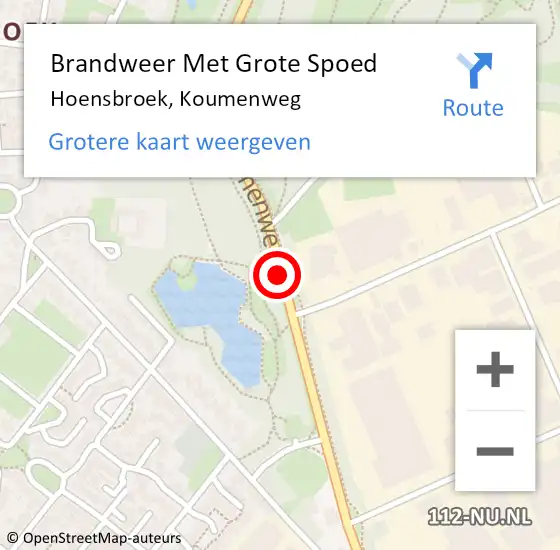 Locatie op kaart van de 112 melding: Brandweer Met Grote Spoed Naar Hoensbroek, Koumenweg op 16 juli 2018 12:13