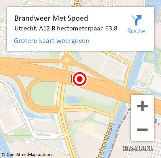 Locatie op kaart van de 112 melding: Brandweer Met Spoed Naar Utrecht, A12 R hectometerpaal: 63,8 op 16 juli 2018 12:15