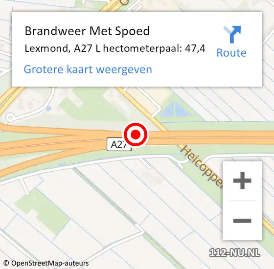 Locatie op kaart van de 112 melding: Brandweer Met Spoed Naar Lexmond, A27 Re hectometerpaal: 49,2 op 16 juli 2018 14:15
