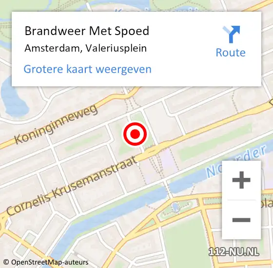Locatie op kaart van de 112 melding: Brandweer Met Spoed Naar Amsterdam, Valeriusplein op 16 juli 2018 15:32
