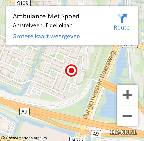 Locatie op kaart van de 112 melding: Ambulance Met Spoed Naar Amstelveen, Fideliolaan op 16 juli 2018 15:50