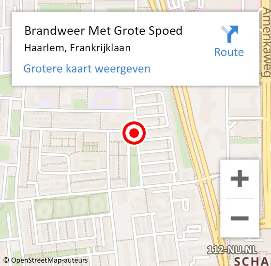Locatie op kaart van de 112 melding: Brandweer Met Grote Spoed Naar Haarlem, Frankrijklaan op 16 juli 2018 17:07