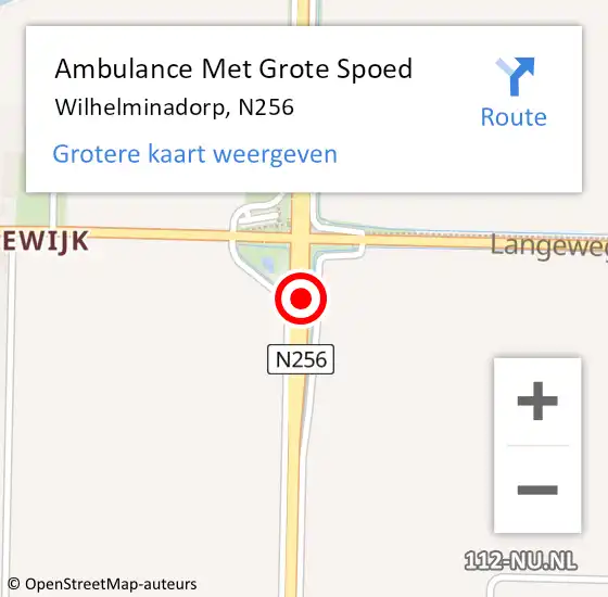 Locatie op kaart van de 112 melding: Ambulance Met Grote Spoed Naar Wilhelminadorp, N256 op 16 juli 2018 17:39