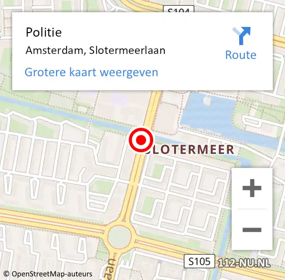 Locatie op kaart van de 112 melding: Politie Amsterdam, Slotermeerlaan op 16 juli 2018 18:43