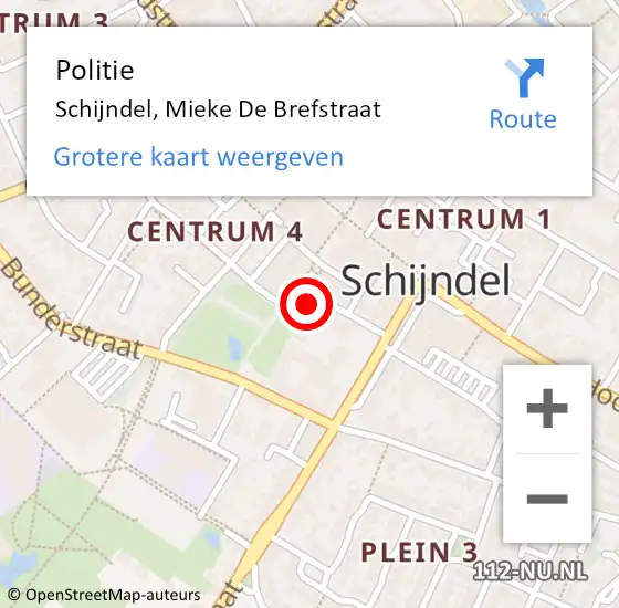 Locatie op kaart van de 112 melding: Politie Schijndel, Mieke De Brefstraat op 16 juli 2018 19:21