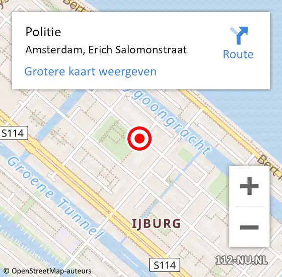 Locatie op kaart van de 112 melding: Politie Amsterdam, Erich Salomonstraat op 16 juli 2018 19:29