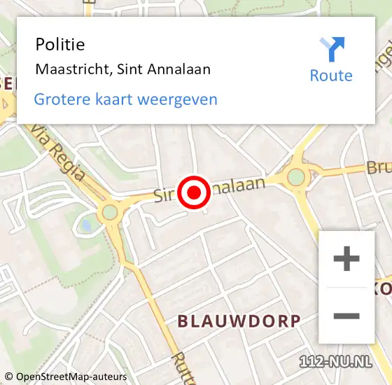 Locatie op kaart van de 112 melding: Politie Maastricht, Sint Annalaan op 16 juli 2018 20:30