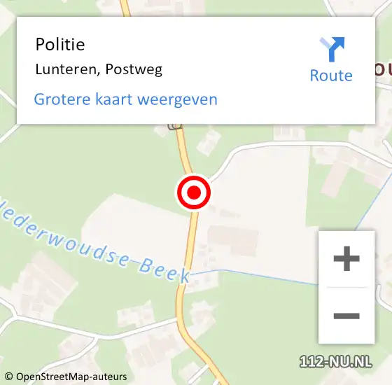 Locatie op kaart van de 112 melding: Politie Lunteren, Postweg op 16 juli 2018 20:56