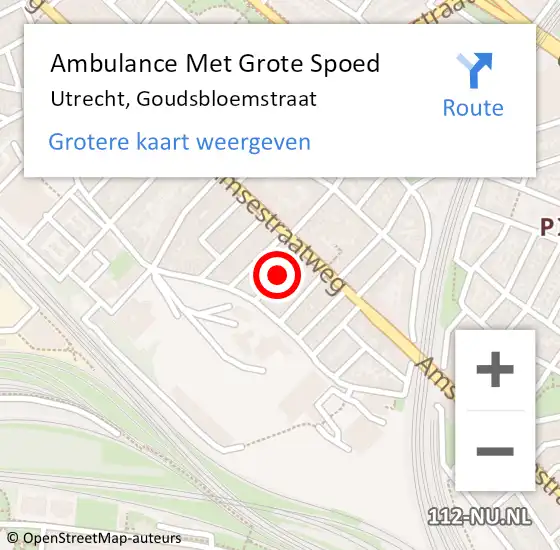 Locatie op kaart van de 112 melding: Ambulance Met Grote Spoed Naar Utrecht, Goudsbloemstraat op 16 juli 2018 22:43