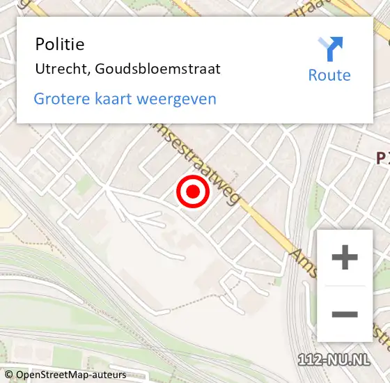 Locatie op kaart van de 112 melding: Politie Utrecht, Goudsbloemstraat op 16 juli 2018 22:44