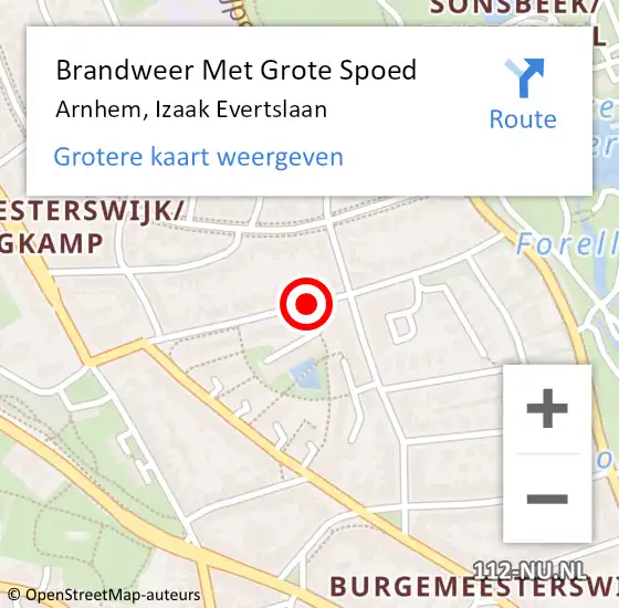 Locatie op kaart van de 112 melding: Brandweer Met Grote Spoed Naar Arnhem, Izaak Evertslaan op 17 juli 2018 01:41