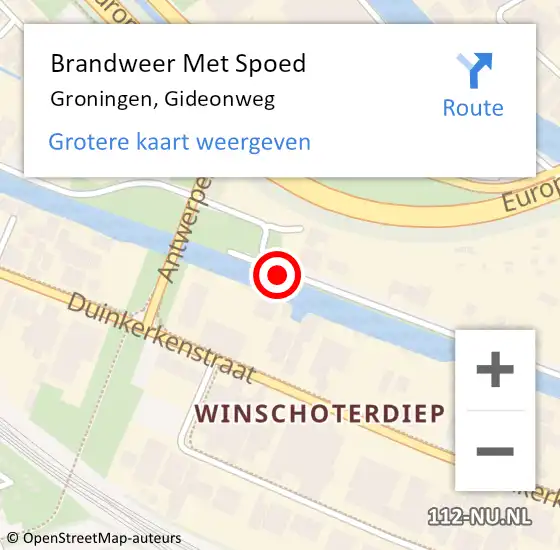 Locatie op kaart van de 112 melding: Brandweer Met Spoed Naar Groningen, Gideonweg op 17 juli 2018 06:58