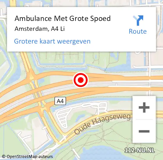 Locatie op kaart van de 112 melding: Ambulance Met Grote Spoed Naar Amsterdam, A4 Li op 17 juli 2018 08:07