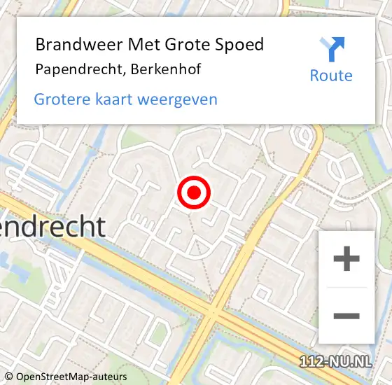 Locatie op kaart van de 112 melding: Brandweer Met Grote Spoed Naar Papendrecht, Berkenhof op 17 juli 2018 11:49