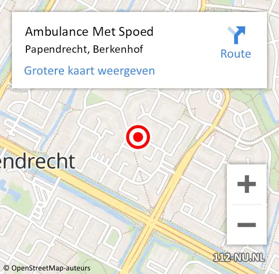 Locatie op kaart van de 112 melding: Ambulance Met Spoed Naar Papendrecht, Berkenhof op 17 juli 2018 11:51
