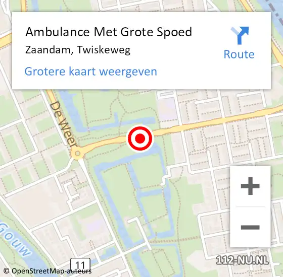 Locatie op kaart van de 112 melding: Ambulance Met Grote Spoed Naar Zaandam, Twiskeweg op 17 juli 2018 11:57