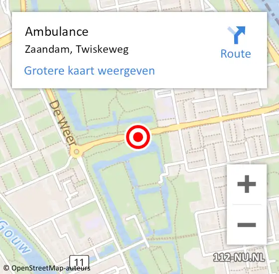 Locatie op kaart van de 112 melding: Ambulance Zaandam, Twiskeweg op 17 juli 2018 12:02