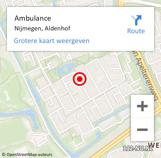 Locatie op kaart van de 112 melding: Ambulance Nijmegen, Aldenhof op 17 juli 2018 12:51