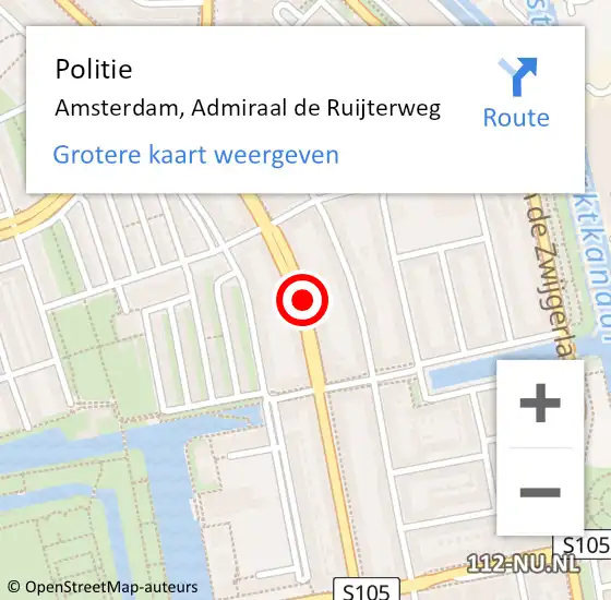 Locatie op kaart van de 112 melding: Politie Amsterdam, Admiraal de Ruijterweg op 17 juli 2018 16:05