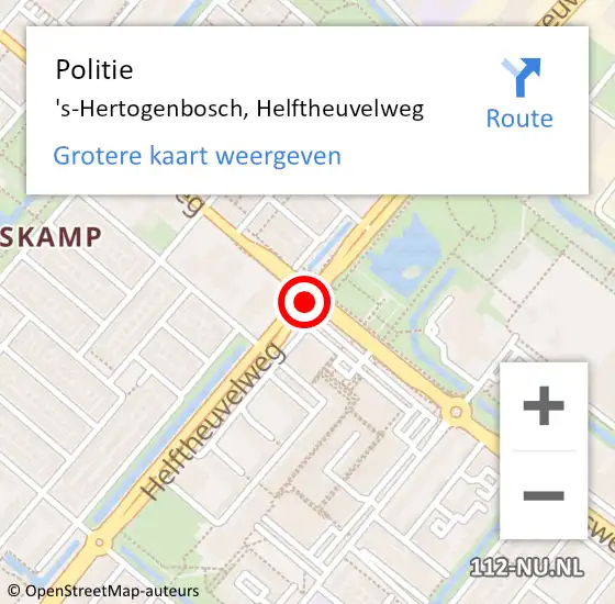 Locatie op kaart van de 112 melding: Politie 's-Hertogenbosch, Helftheuvelweg op 17 juli 2018 18:03
