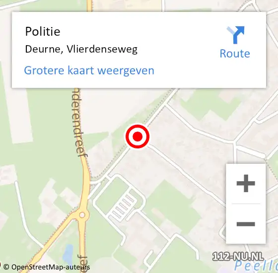 Locatie op kaart van de 112 melding: Politie Deurne, Vlierdenseweg op 17 juli 2018 19:59