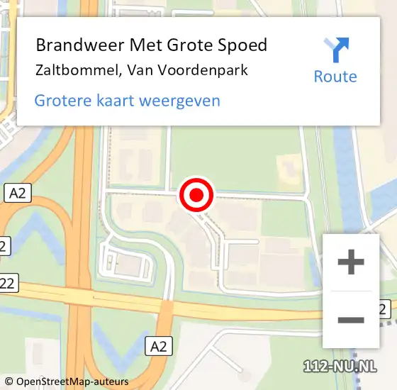 Locatie op kaart van de 112 melding: Brandweer Met Grote Spoed Naar Zaltbommel, Van Voordenpark op 17 juli 2018 21:01