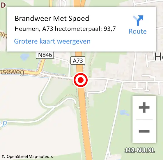 Locatie op kaart van de 112 melding: Brandweer Met Spoed Naar Heumen, A73 Li hectometerpaal: 96,2 op 17 juli 2018 21:53