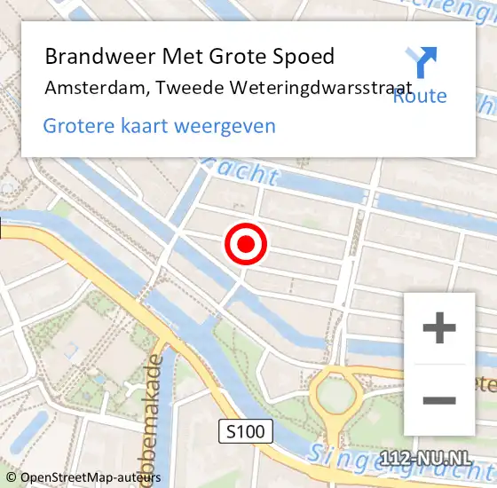 Locatie op kaart van de 112 melding: Brandweer Met Grote Spoed Naar Amsterdam, Tweede Weteringdwarsstraat op 17 juli 2018 22:56