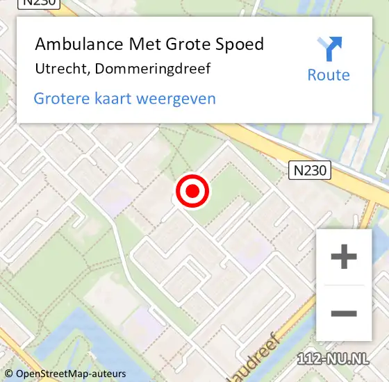 Locatie op kaart van de 112 melding: Ambulance Met Grote Spoed Naar Utrecht, Dommeringdreef op 17 juli 2018 23:14