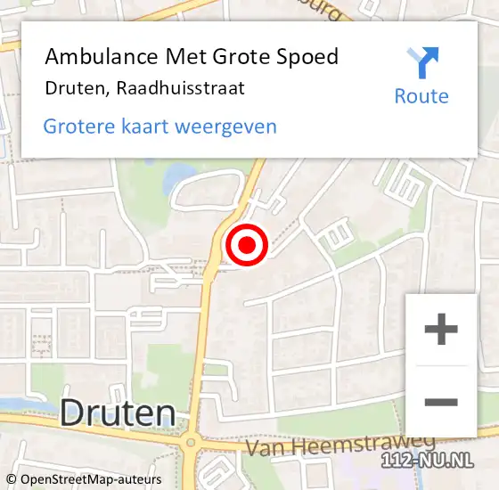 Locatie op kaart van de 112 melding: Ambulance Met Grote Spoed Naar Druten, Raadhuisstraat op 18 juli 2018 00:06