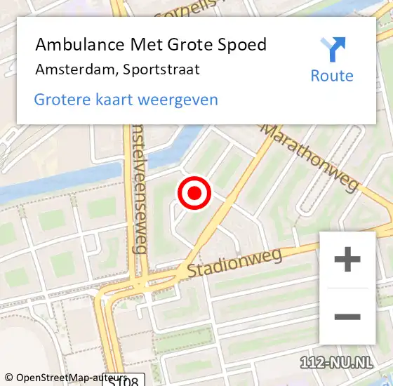 Locatie op kaart van de 112 melding: Ambulance Met Grote Spoed Naar Amsterdam, Sportstraat op 18 juli 2018 01:45