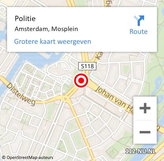 Locatie op kaart van de 112 melding: Politie Amsterdam, Mosplein op 18 juli 2018 01:49