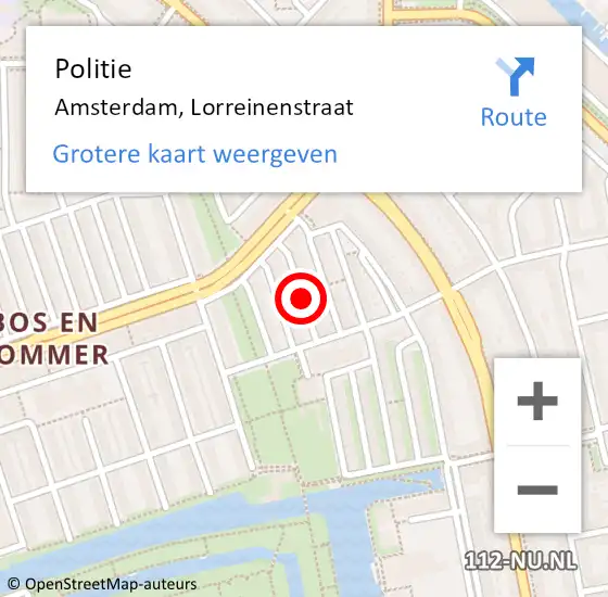 Locatie op kaart van de 112 melding: Politie Amsterdam, Lorreinenstraat op 18 juli 2018 01:51