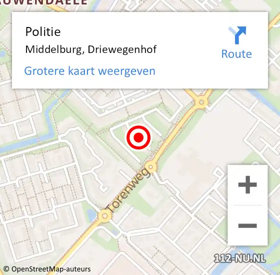 Locatie op kaart van de 112 melding: Politie Middelburg, Driewegenhof op 18 juli 2018 04:16