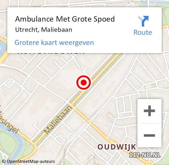 Locatie op kaart van de 112 melding: Ambulance Met Grote Spoed Naar Utrecht, Maliebaan op 18 juli 2018 07:29