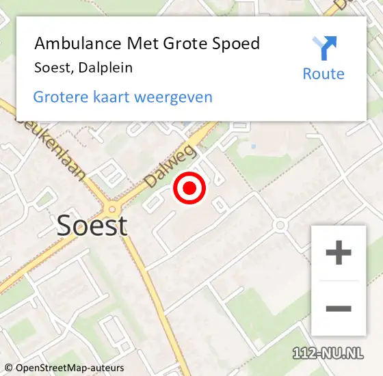 Locatie op kaart van de 112 melding: Ambulance Met Grote Spoed Naar Soest, Dalplein op 18 juli 2018 08:19