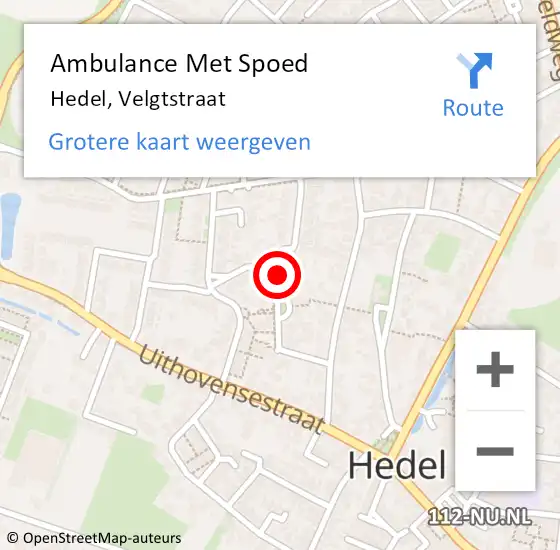 Locatie op kaart van de 112 melding: Ambulance Met Spoed Naar Hedel, Velgtstraat op 18 juli 2018 10:04