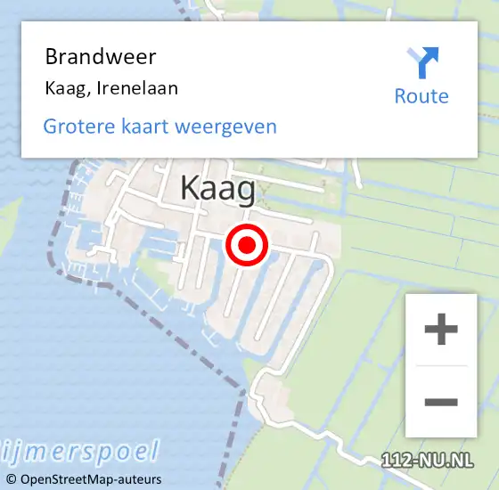 Locatie op kaart van de 112 melding: Brandweer Kaag, Irenelaan op 18 juli 2018 10:12