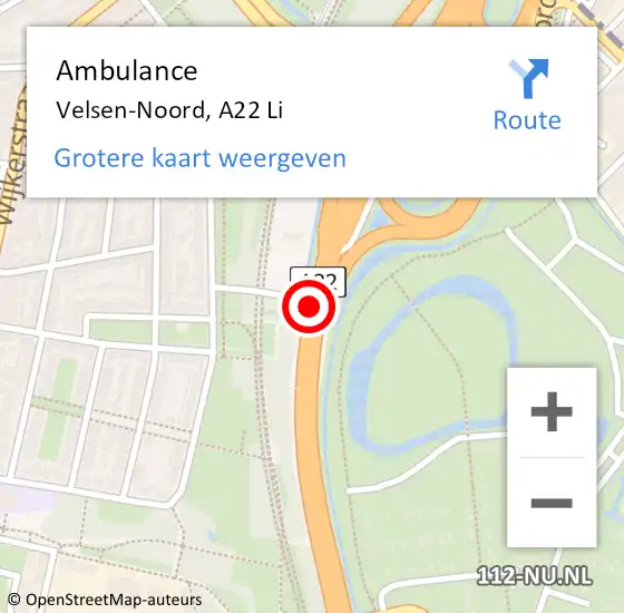 Locatie op kaart van de 112 melding: Ambulance Velsen-Noord, A22 Li op 18 juli 2018 11:57