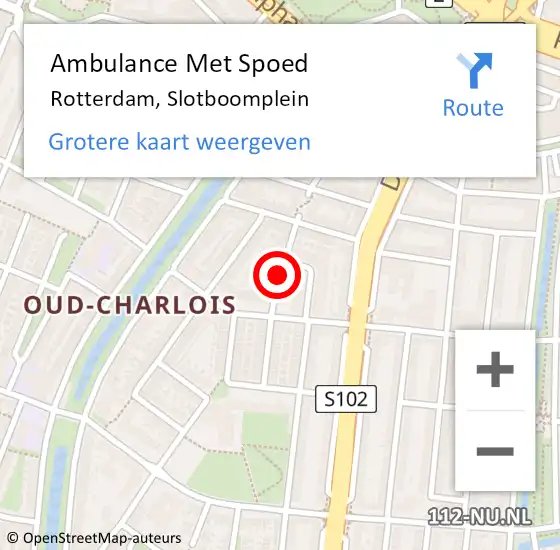 Locatie op kaart van de 112 melding: Ambulance Met Spoed Naar Rotterdam, Slotboomplein op 18 juli 2018 13:10