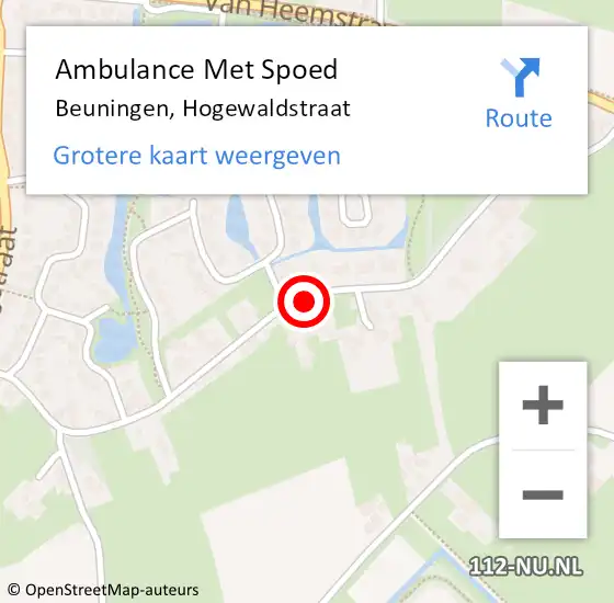 Locatie op kaart van de 112 melding: Ambulance Met Spoed Naar Beuningen, Hogewaldstraat op 18 juli 2018 13:31